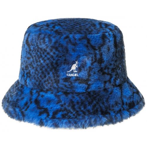 Kangol Blue Snakeskin Print Faux Fur Bucket Hat K4370